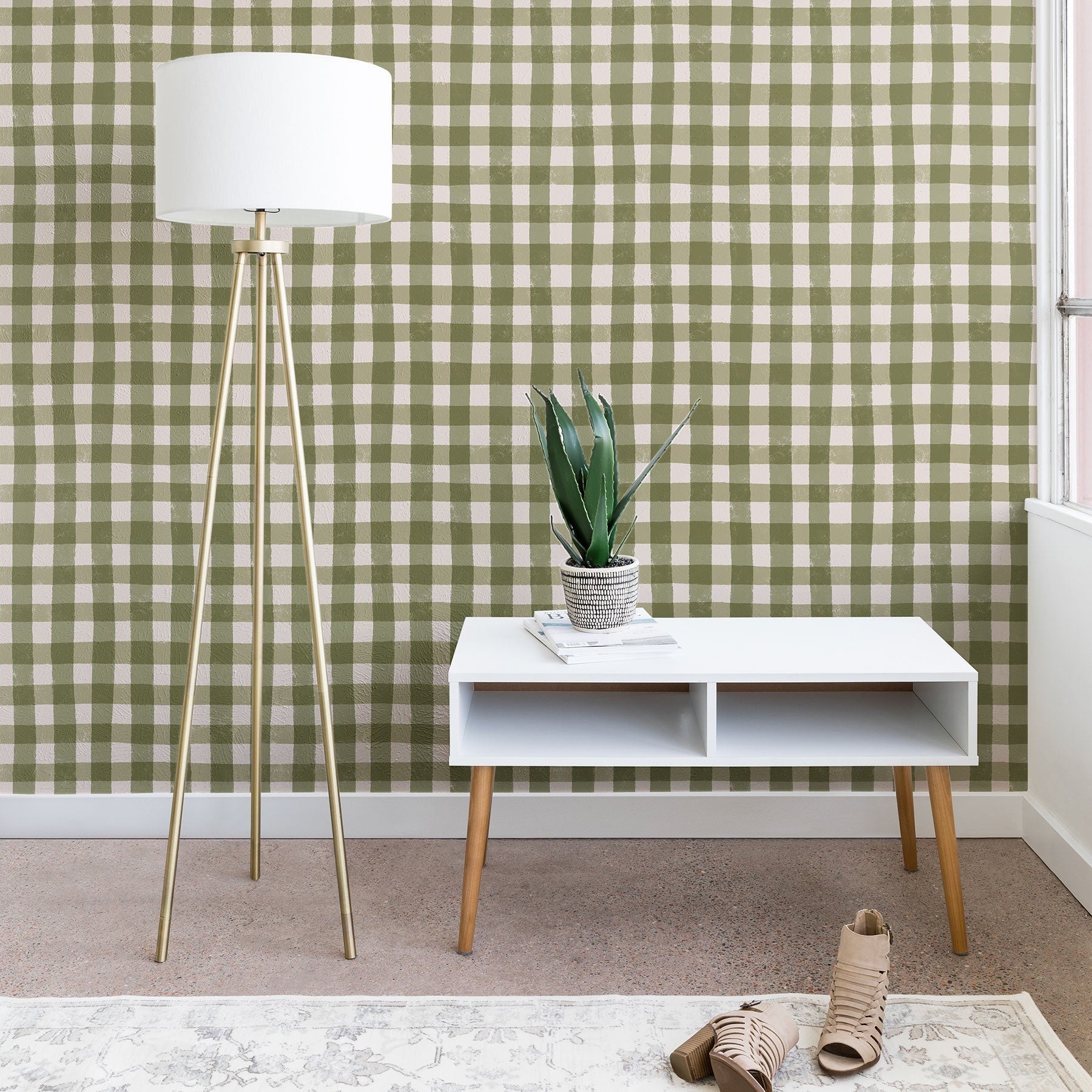 Menina Lisboa Rustic Green Plaid Wallpaper
