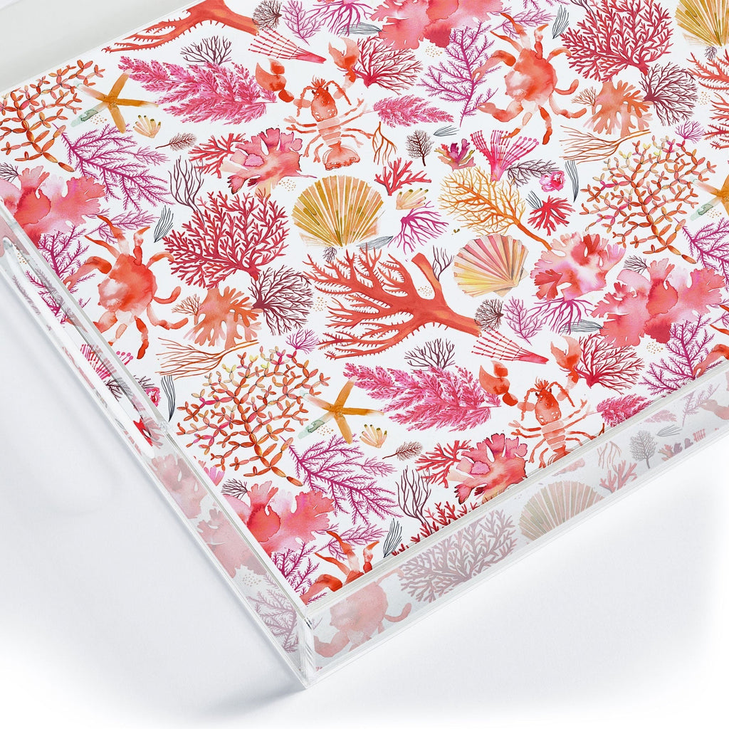 Ninola Design Botanic Retreat Coral Reef Crab Lobster Red Acrylic Tray