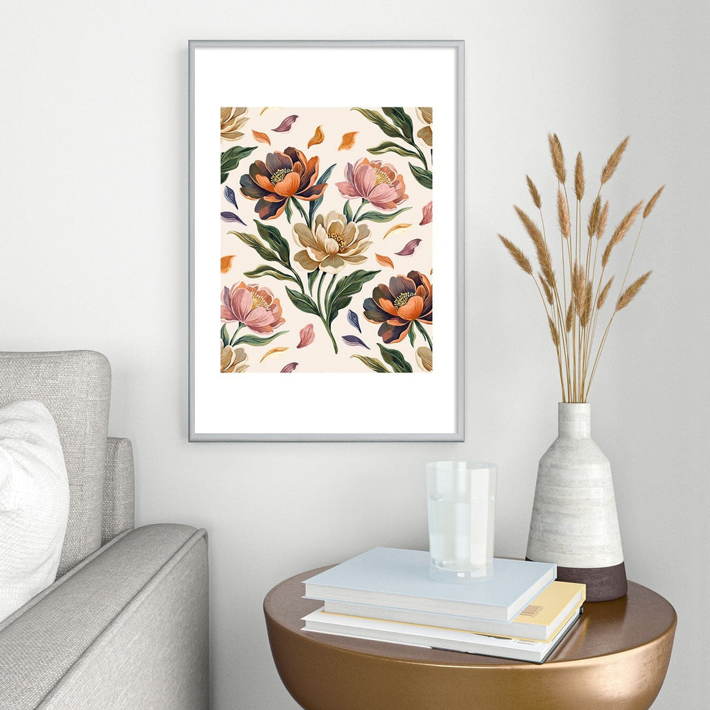 Marta Barragan Camarasa Hand Painted Peony Florals Metal Framed Art Print