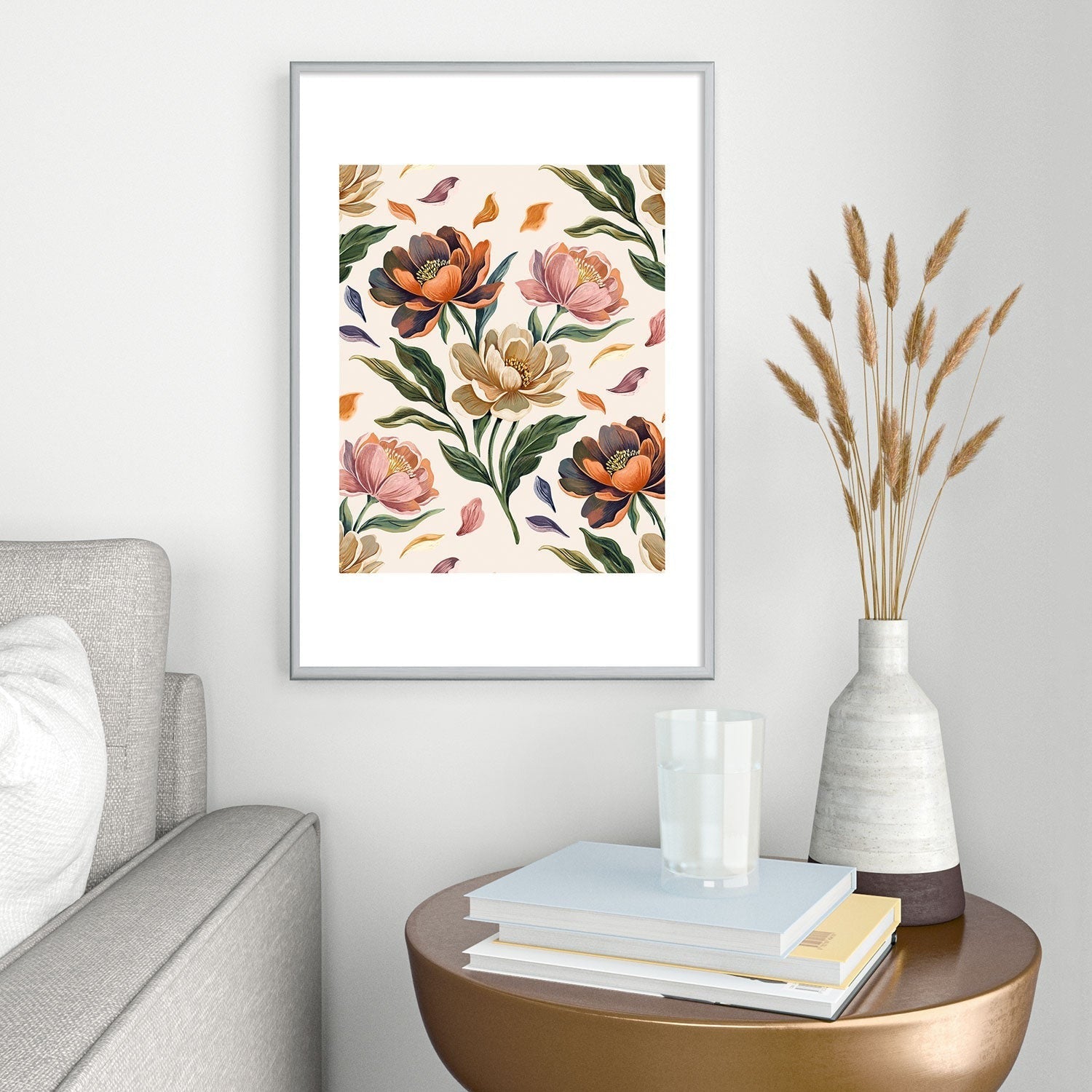 Marta Barragan Camarasa Hand Painted Peony Florals Metal Framed Art Print