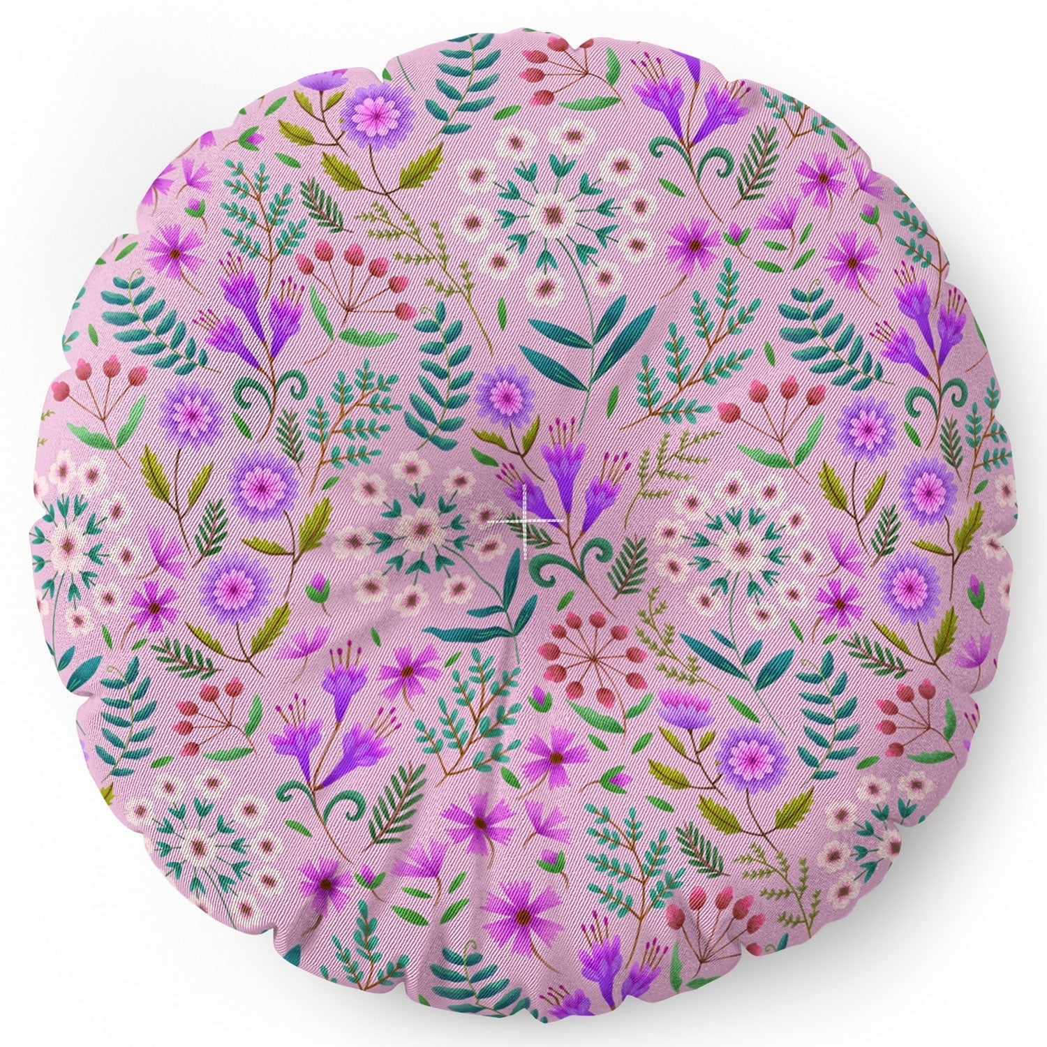 Pimlada Phuapradit Ditsy Purple Floral Half Drop Floor Pillow Round