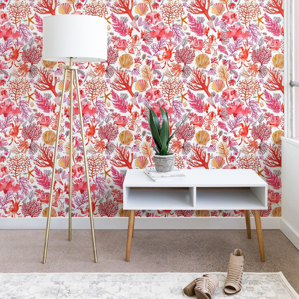 Ninola Design Botanic Retreat Coral Reef Crab Lobster Red Wallpaper