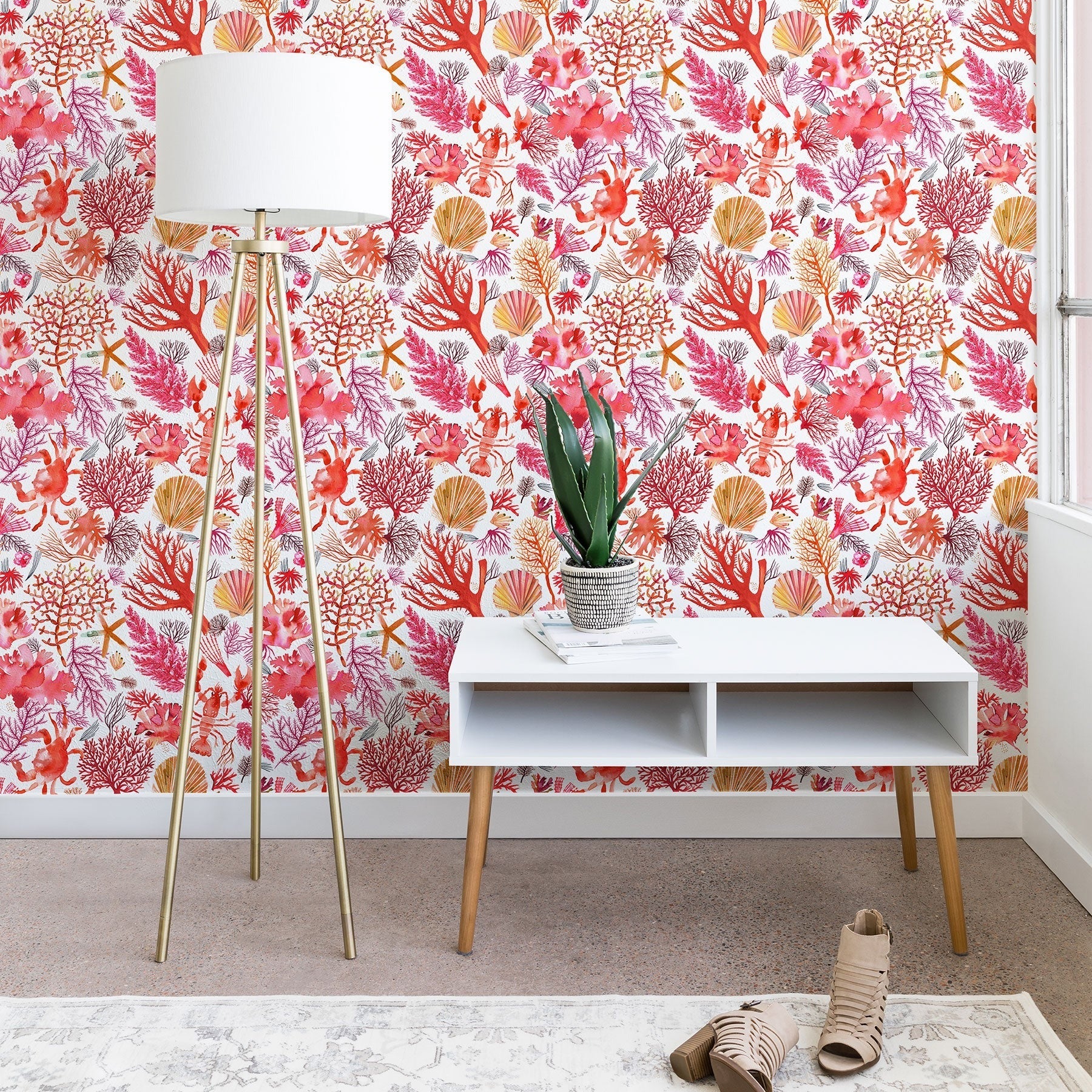 Ninola Design Botanic Retreat Coral Reef Crab Lobster Red Wallpaper