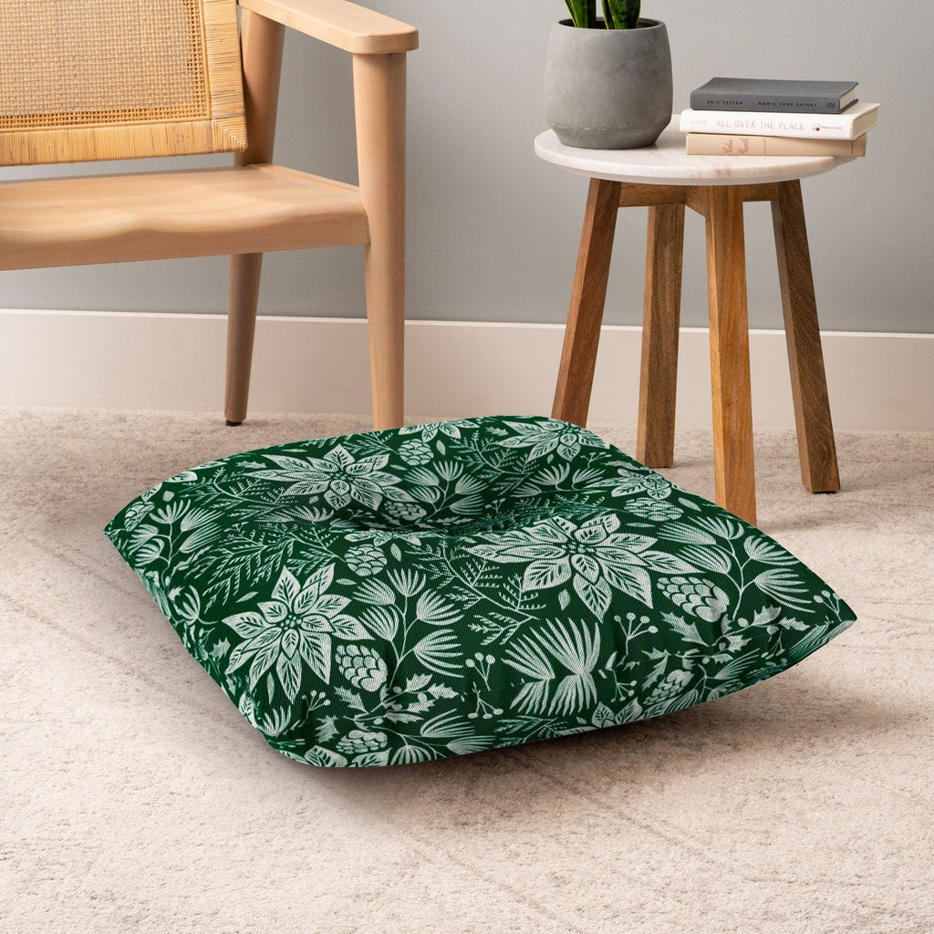 Pimlada Phuapradit Christmas Poinsettia Floor Pillow Square