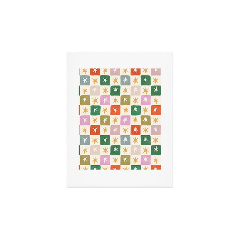 LouBruzzoni Retro Star Block Pattern Art Print