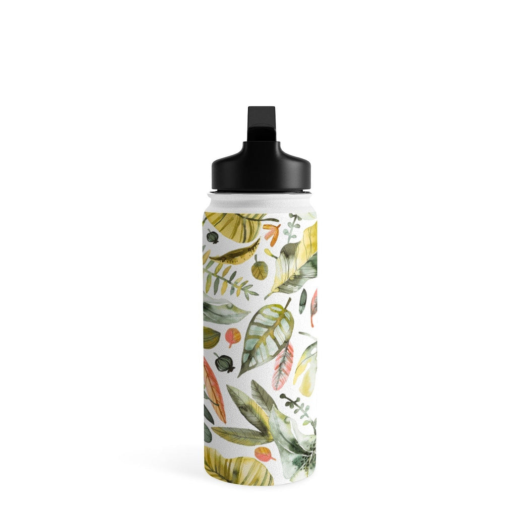 Ninola Design Botanic Retreat Tropical Jungle Leaves Botanical Green Orange Water Bottle