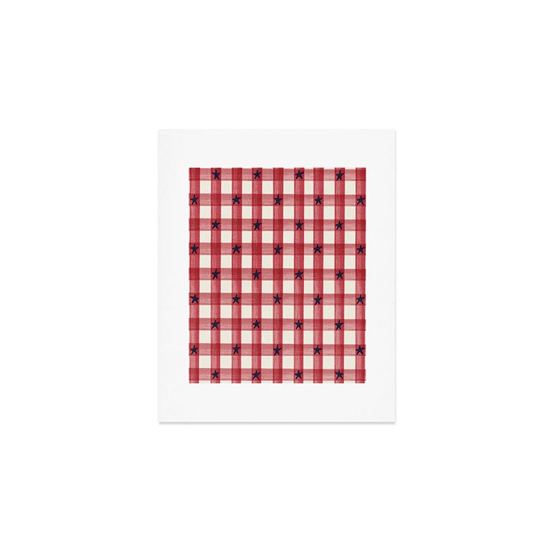DENY Designs Red Gingham plus Stars Art Print