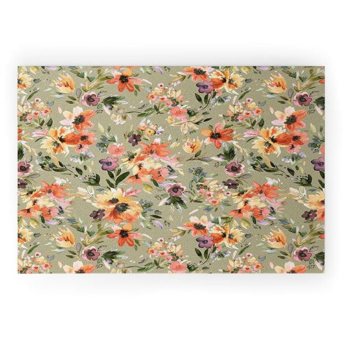 Ninola Design Botanic Retreat Painterly Tropical Flowers Sage Green Welcome Mat