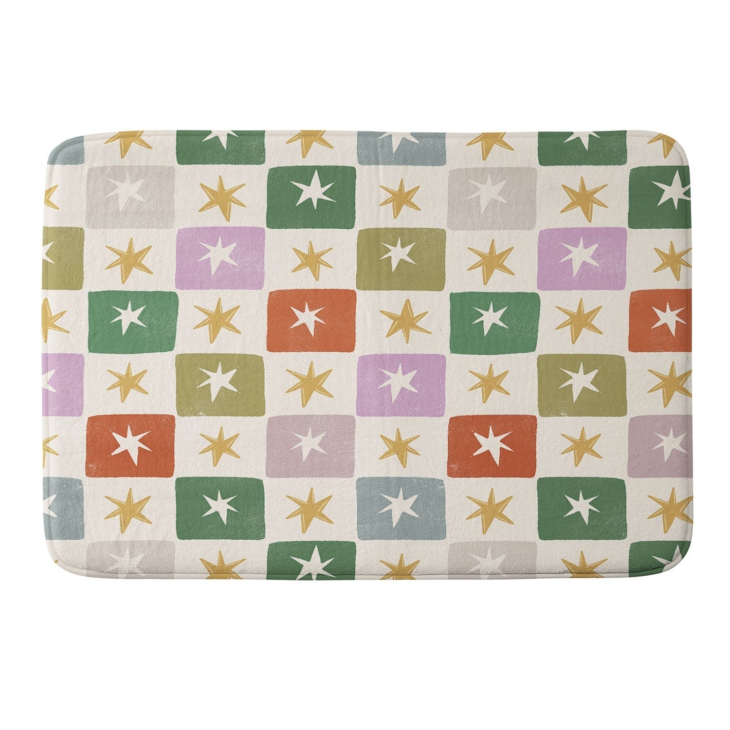 LouBruzzoni Retro Star Block Pattern Memory Foam Bath Mat