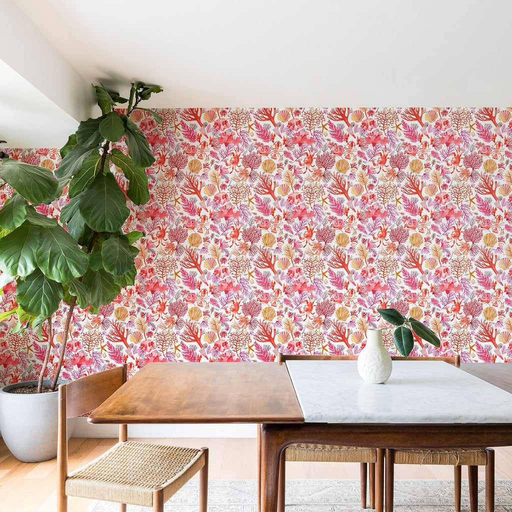 Ninola Design Botanic Retreat Coral Reef Crab Lobster Red Wallpaper