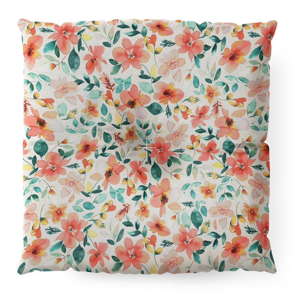 Ninola Design Botanic Retreat Tropical Whimsical Flowers Coral Green Floor Pillow Square