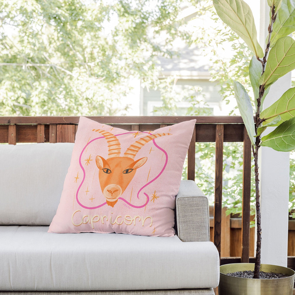 Little Om Zodiac Sign Capricorn Outdoor Throw Pillow