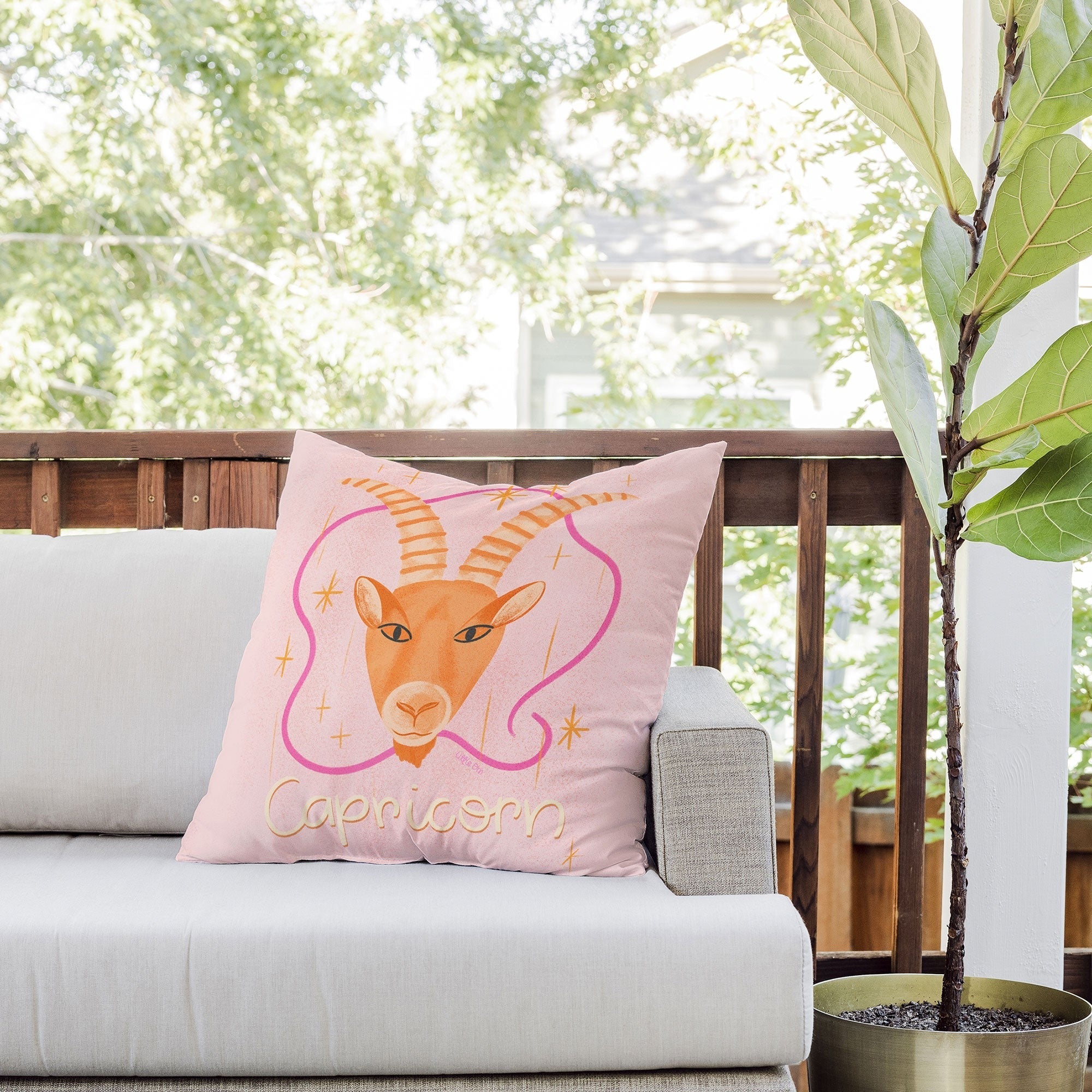 Little Om Zodiac Sign Capricorn Outdoor Throw Pillow