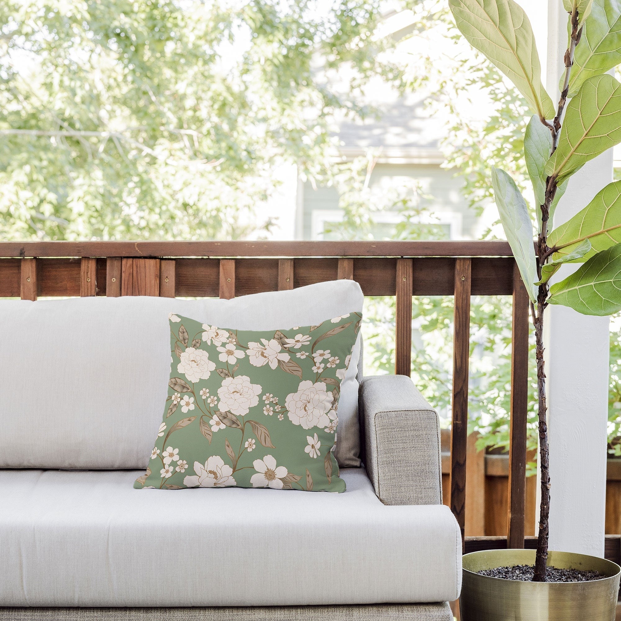 Gabriela Fuente Olive Floral Roberta Outdoor Throw Pillow