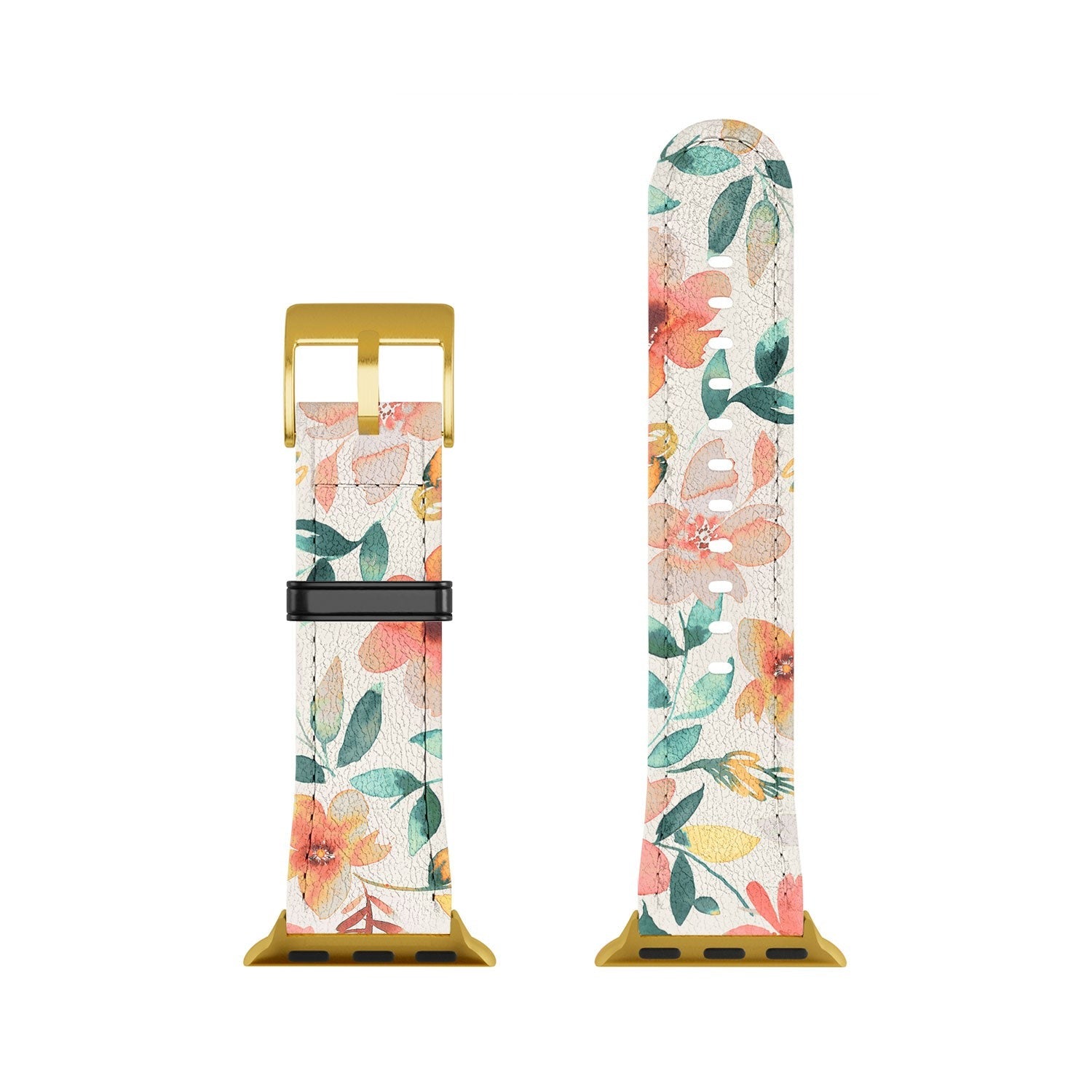 Ninola Design Botanic Retreat Tropical Whimsical Flowers Coral Green Apple Watch Band