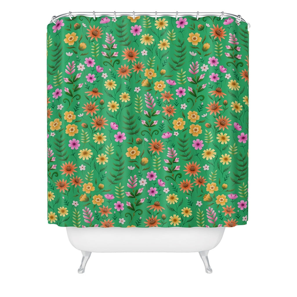 Pimlada Phuapradit Ditsy Spring Floral Green Shower Curtain