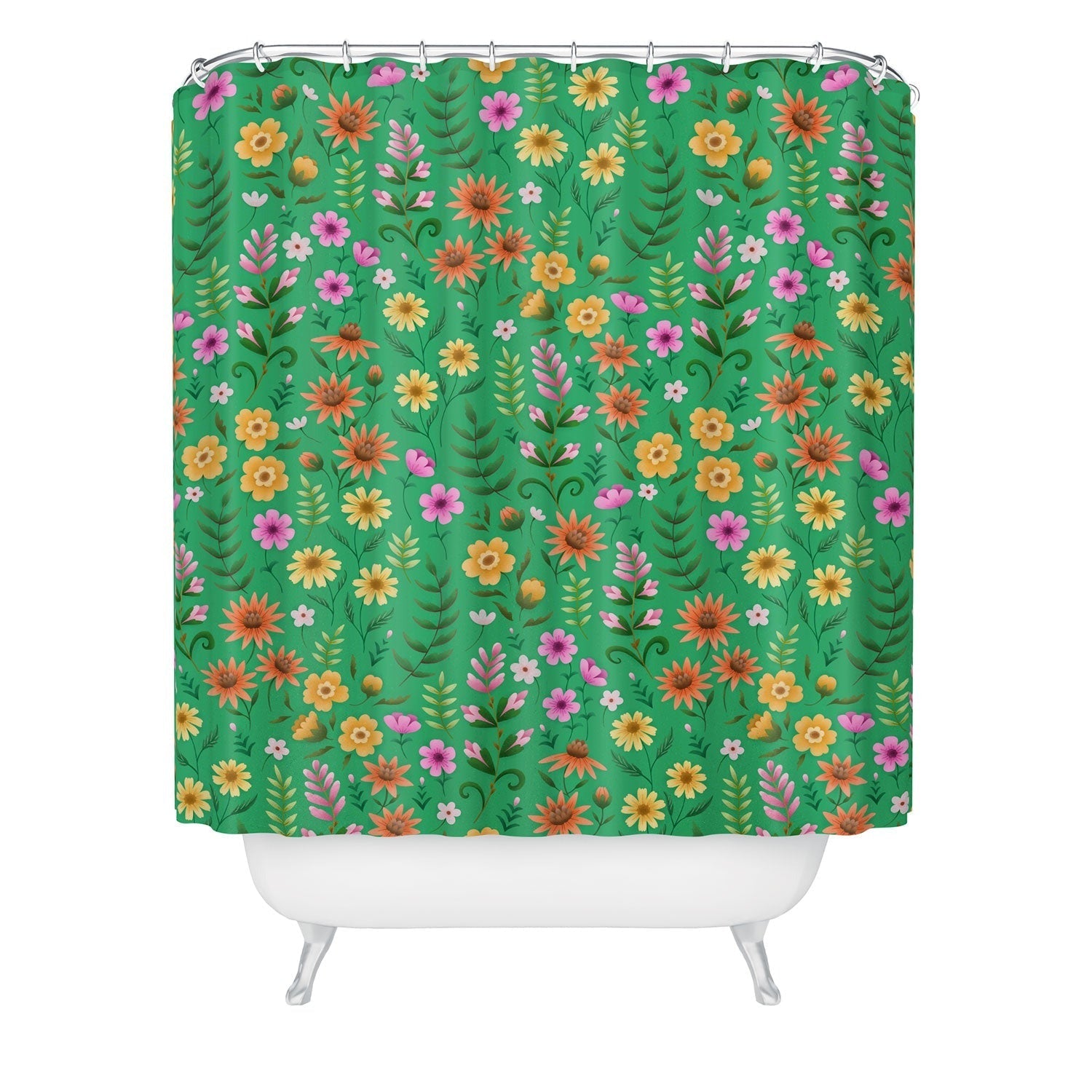 Pimlada Phuapradit Ditsy Spring Floral Green Shower Curtain