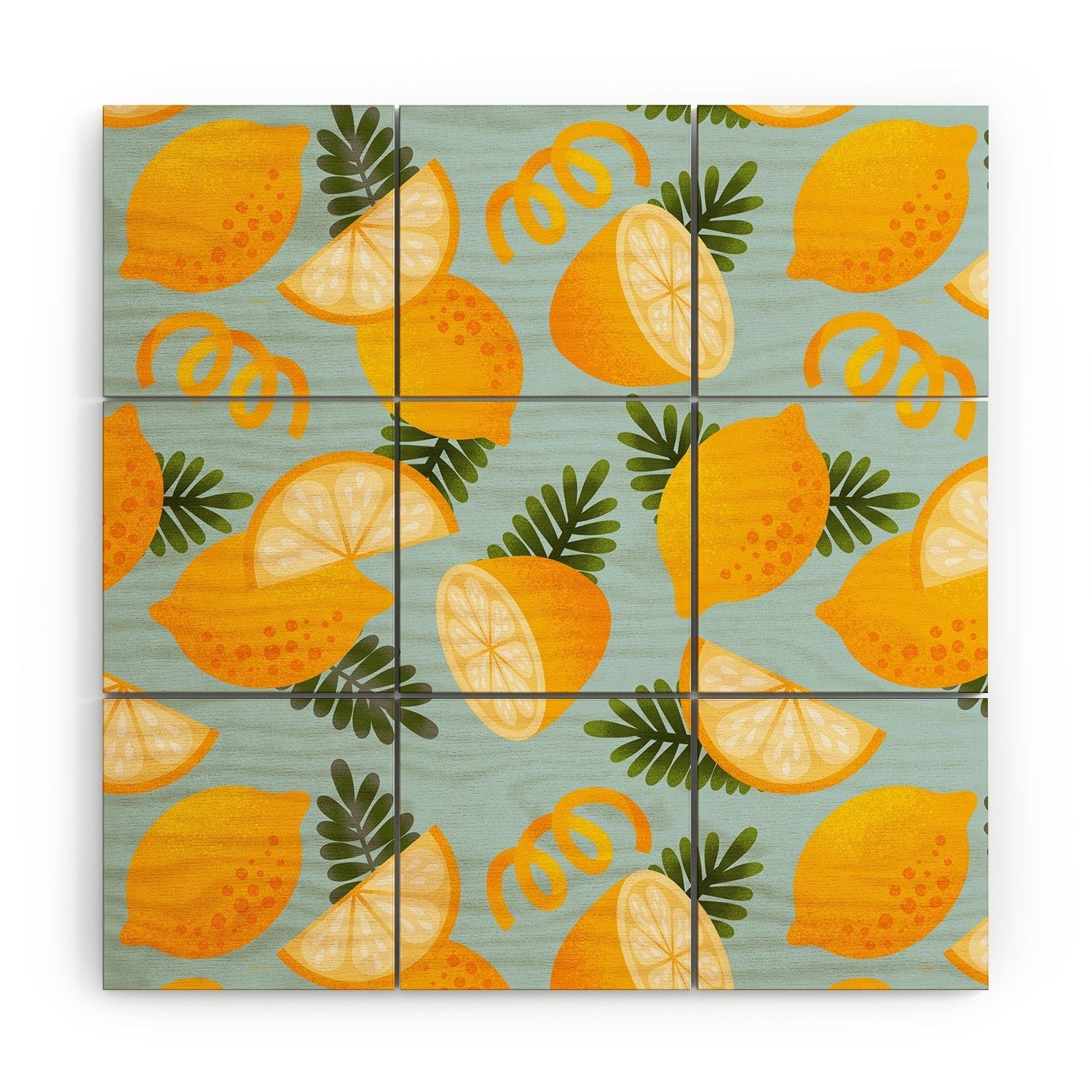 Jessica Molina Lemon Pattern on Sky Blue Wood Wall Mural