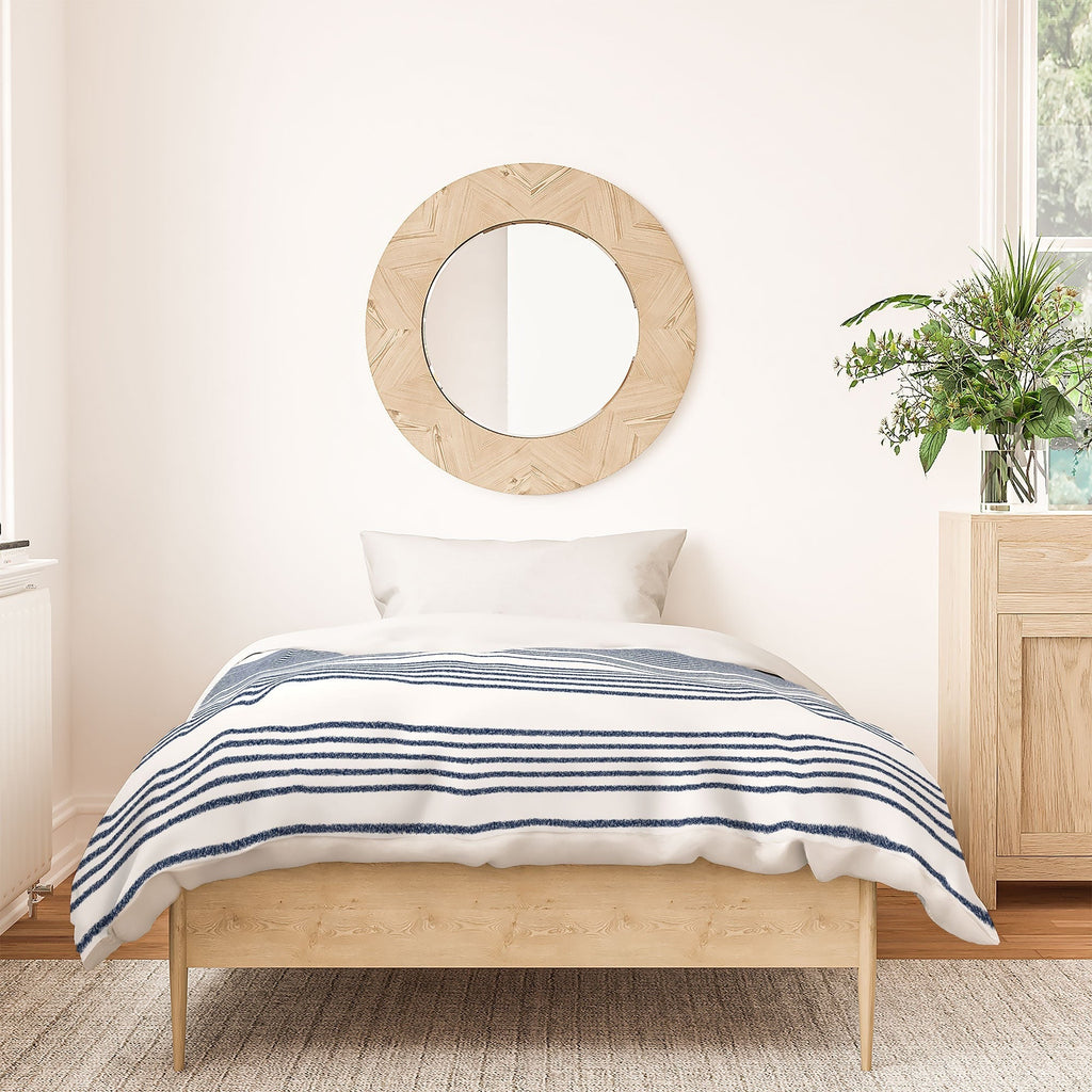 Kierkegaard Design Studio organic stripes naut navy blue and white Duvet Cover