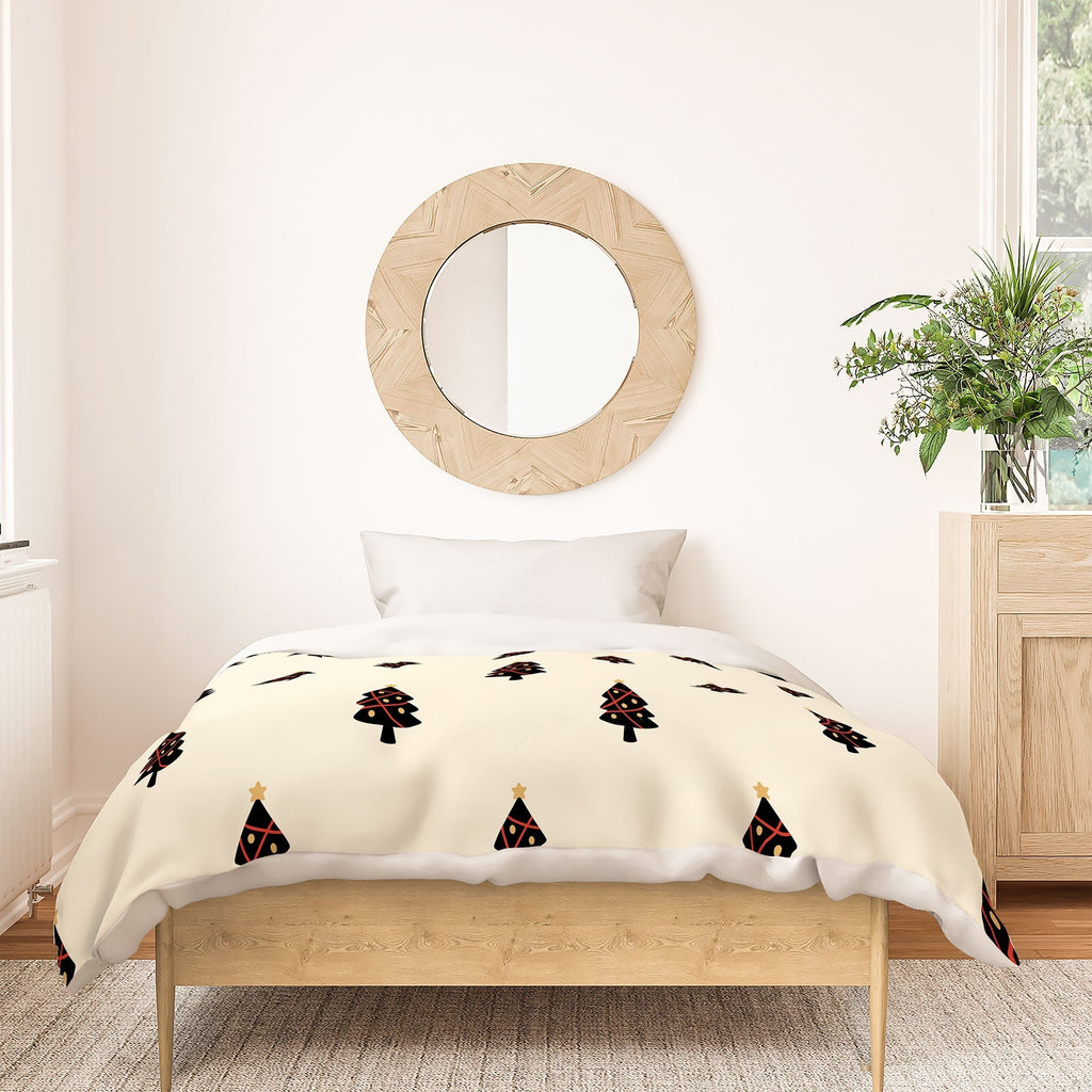 Design by Spark Black And Gold Christmas Tree Duvet Cover