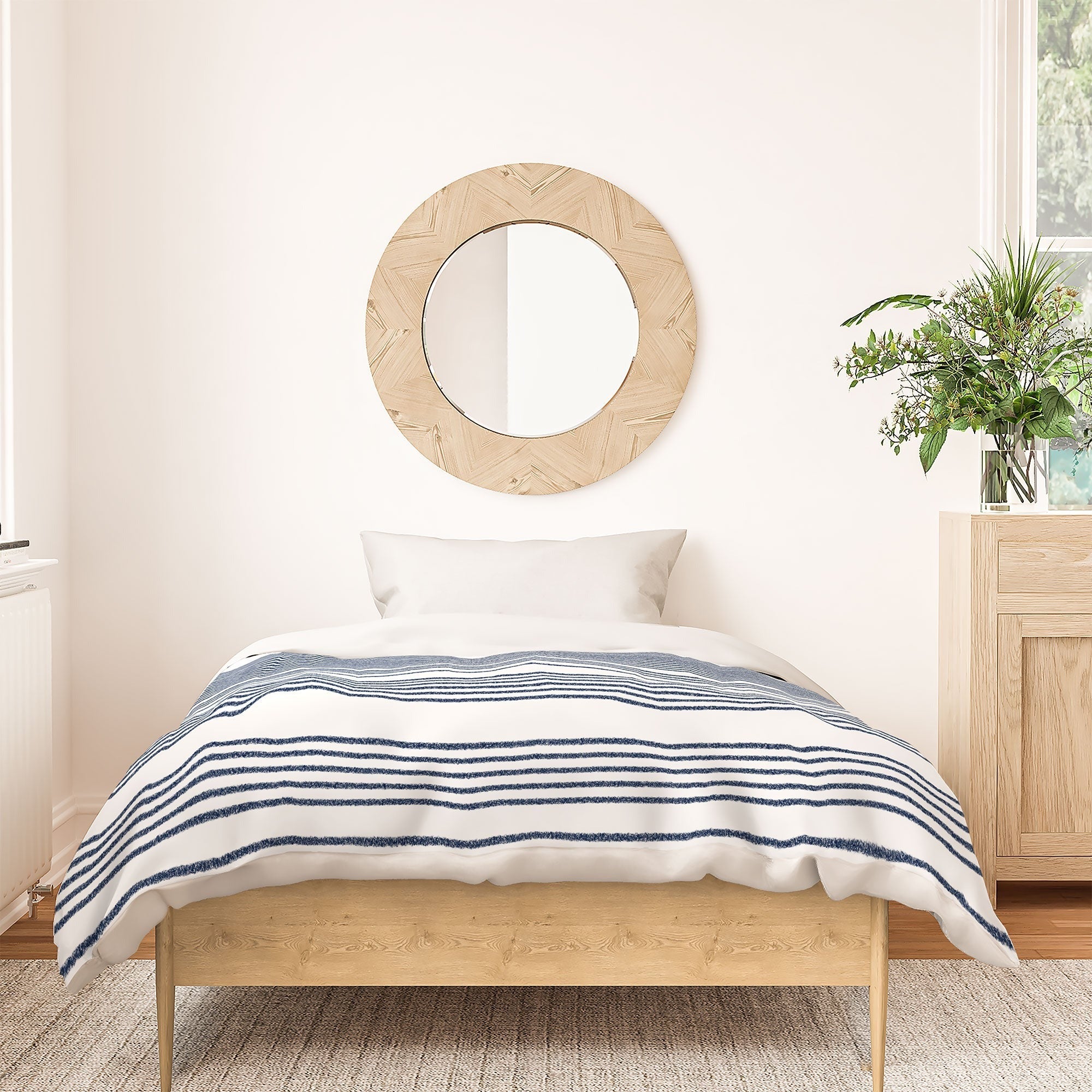 Kierkegaard Design Studio organic stripes naut navy blue and white Duvet Cover