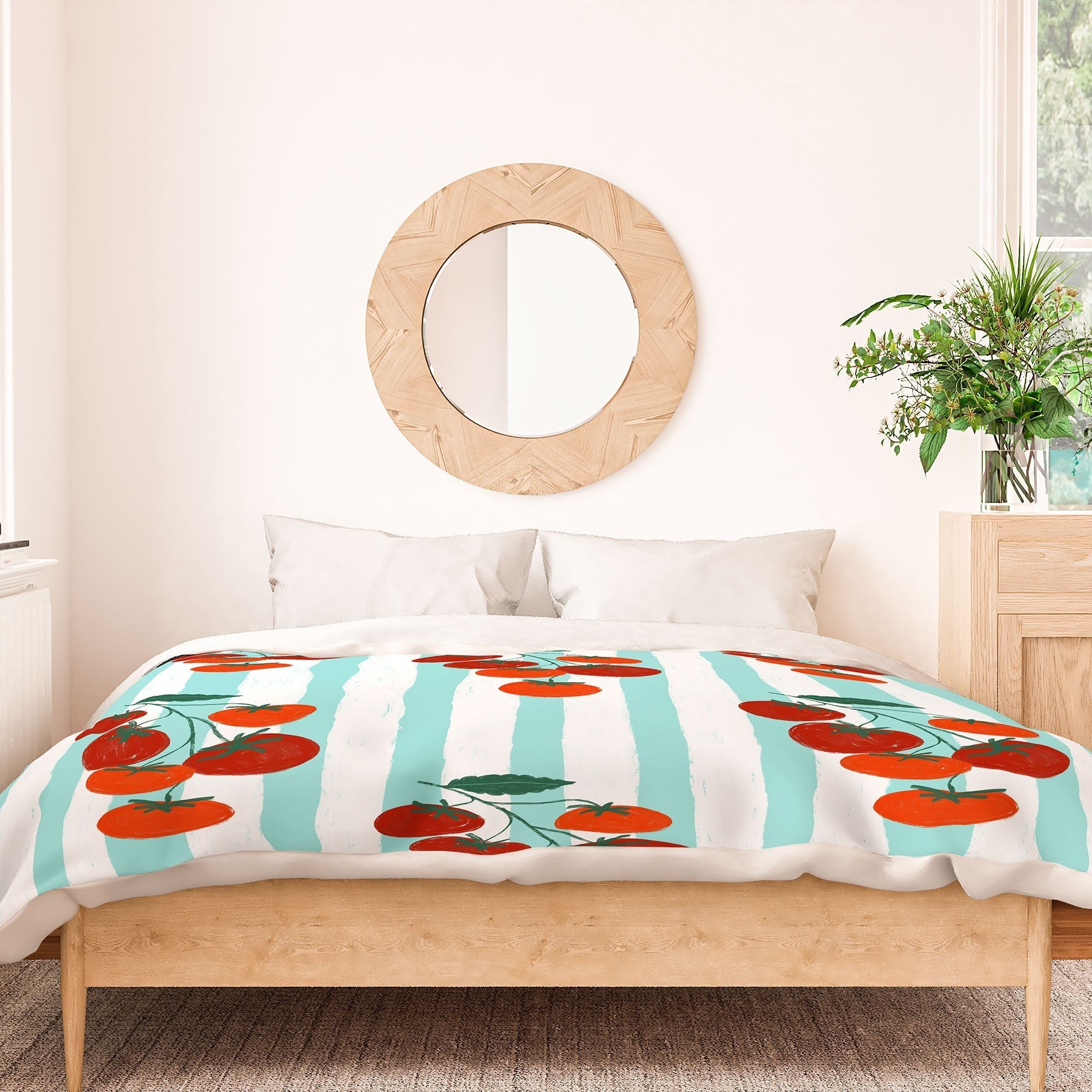 Design by Spark Zesty Tomatoes and Stripes Duvet Cover
