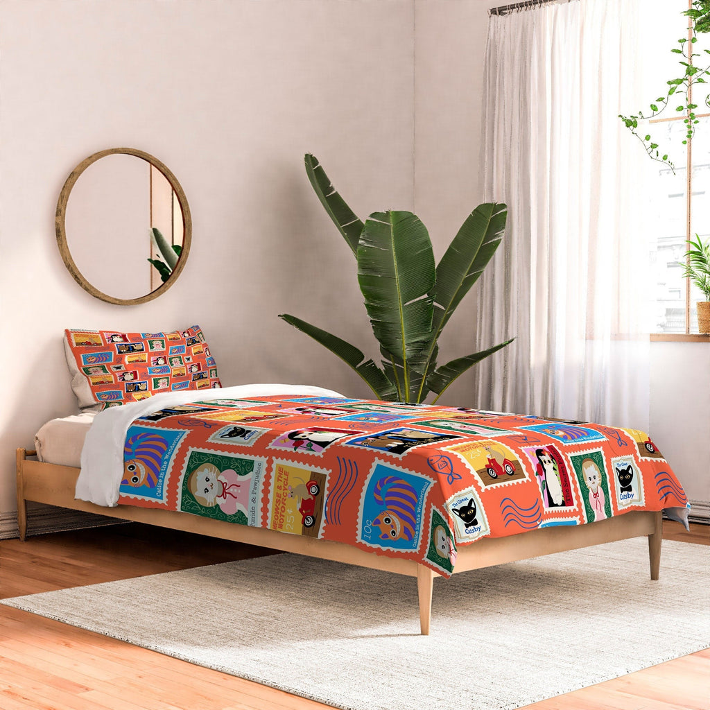 Design by Spark Classic Book Cat Stamps Comforter