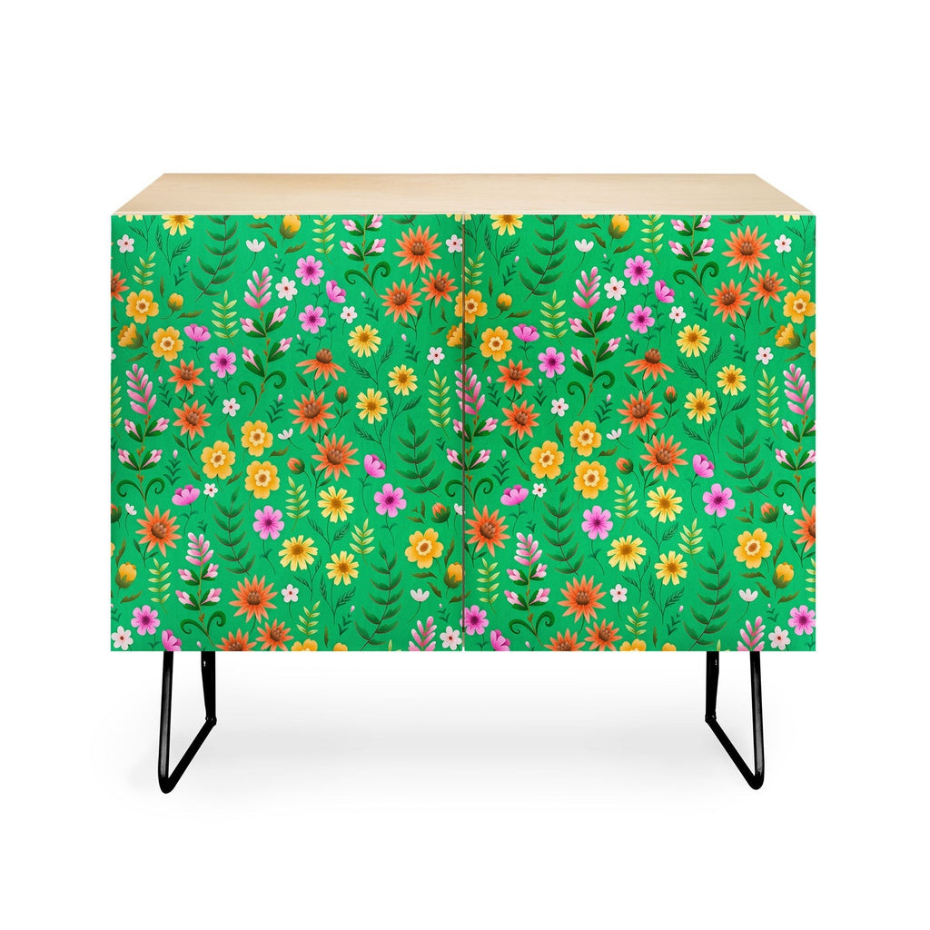 Pimlada Phuapradit Ditsy Spring Floral Green Credenza