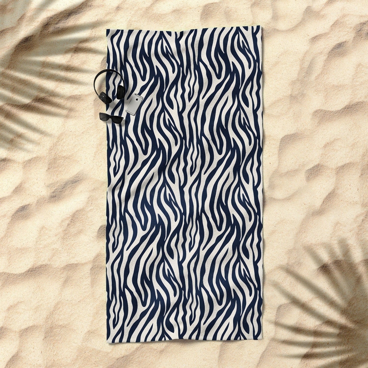 Avenie BR Navy Tiger Stripes Beach Towel