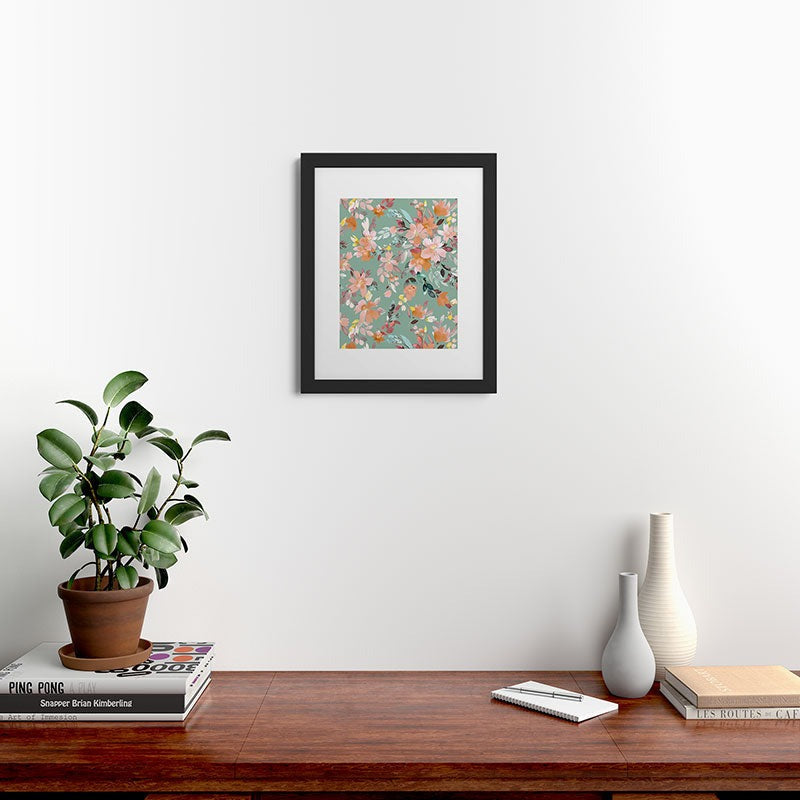Ninola Design Botanic Retreat Floral Oleander Whimsical Teal Green Framed Art Print
