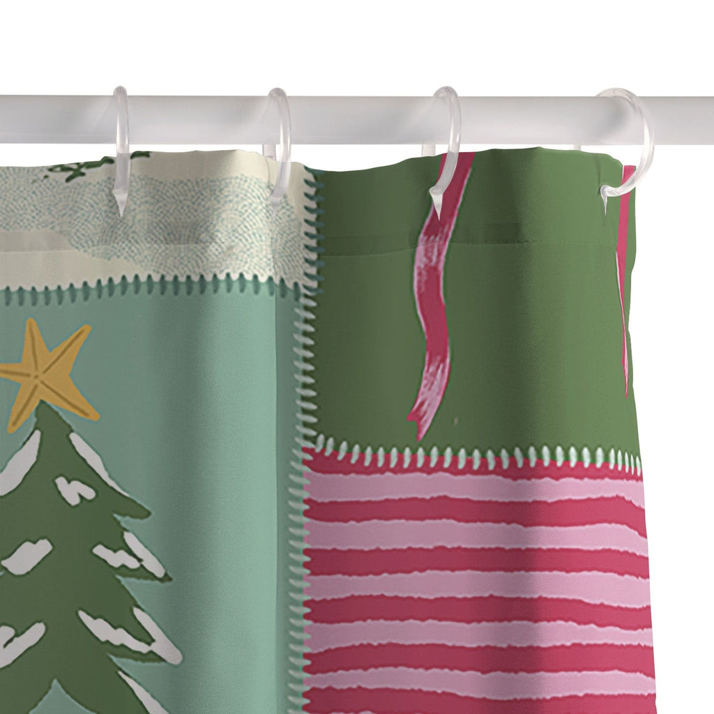 LouBruzzoni Cozy Christmas Patchwork Shower Curtain