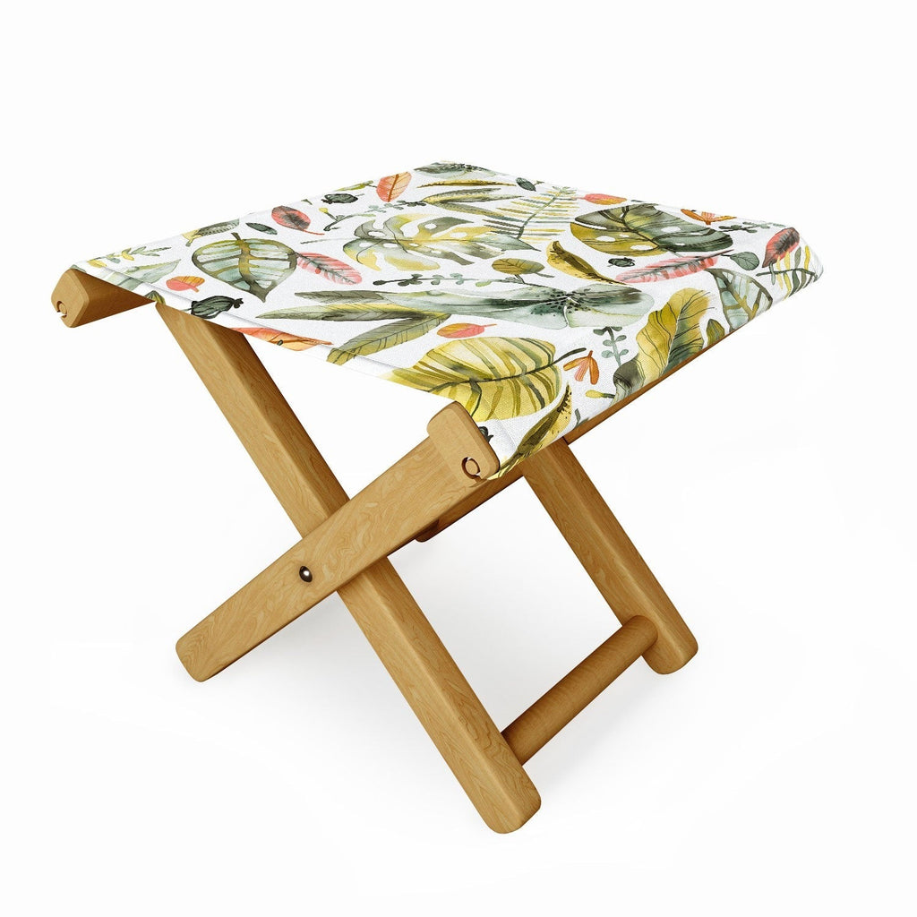 Ninola Design Botanic Retreat Tropical Jungle Leaves Botanical Green Orange Folding Stool