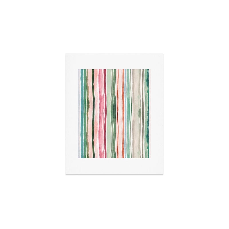 Ninola Design Botanic Retreat Watercolor Stripes Green Orange Red Art Print