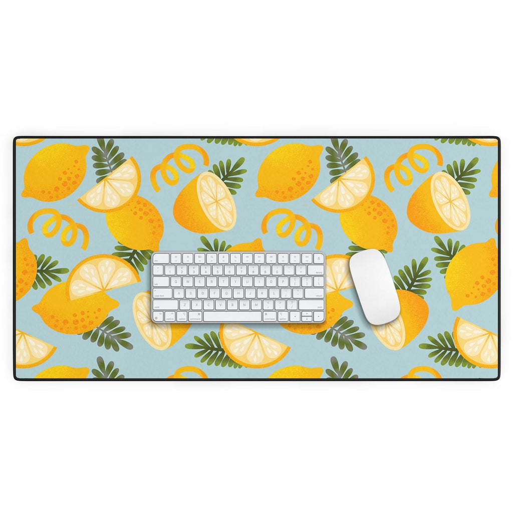 Jessica Molina Lemon Pattern on Sky Blue Desk Mat