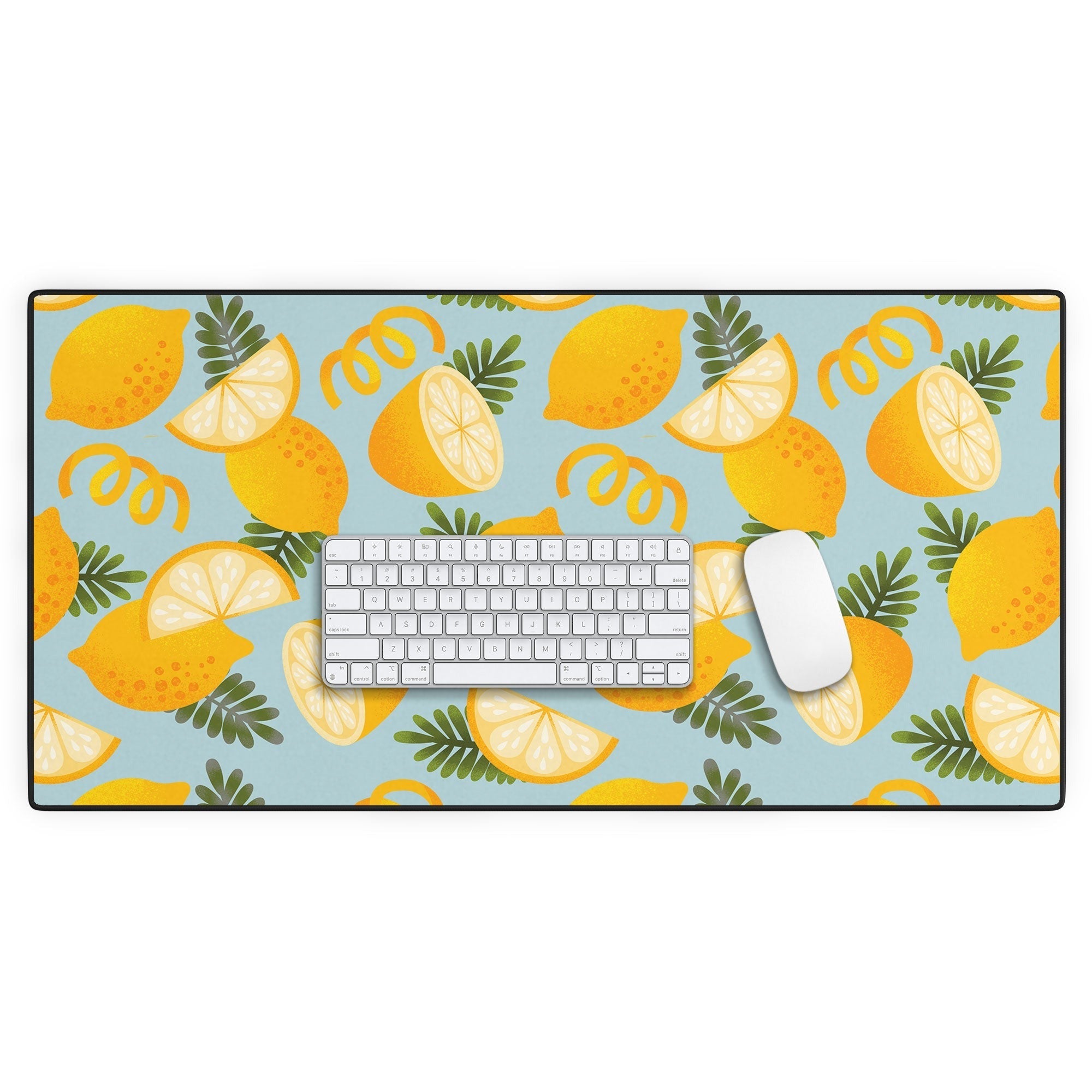 Jessica Molina Lemon Pattern on Sky Blue Desk Mat