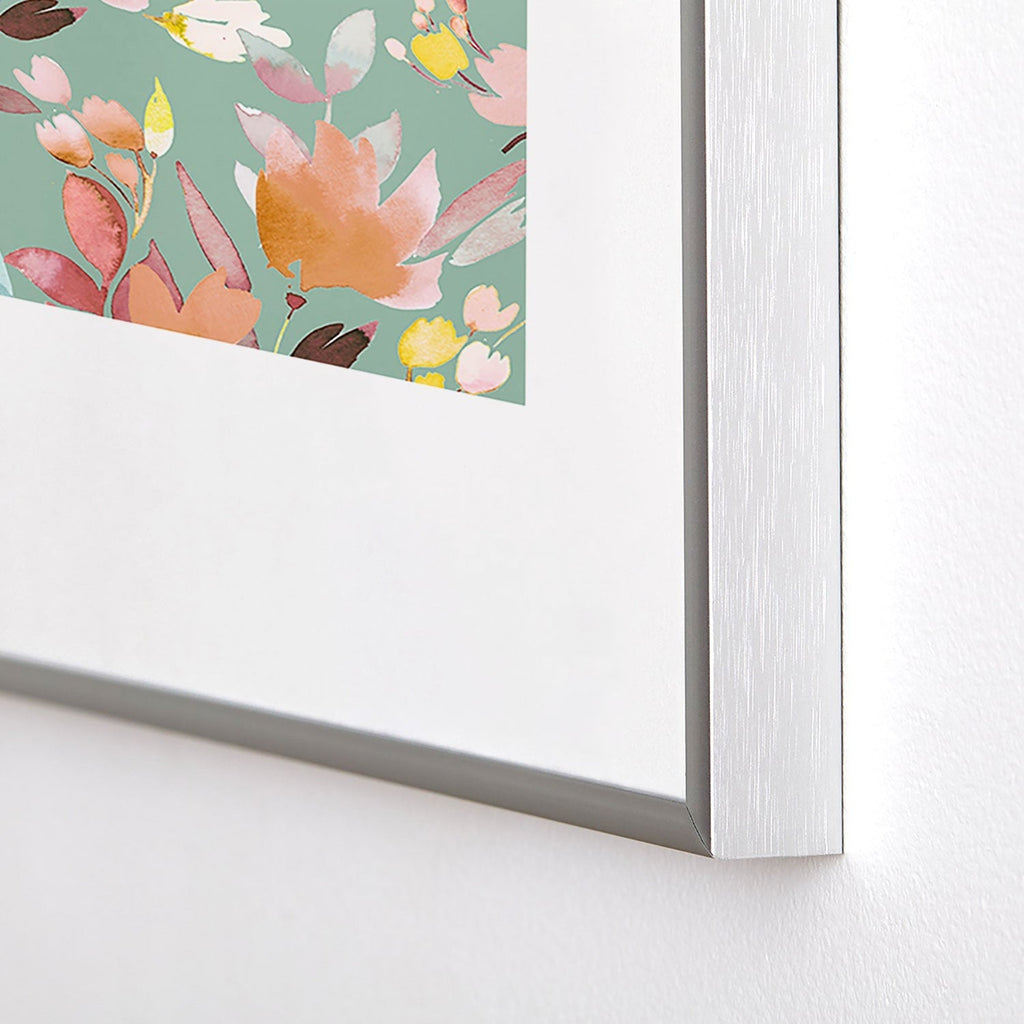 Ninola Design Botanic Retreat Floral Oleander Whimsical Teal Green Metal Framed Art Print