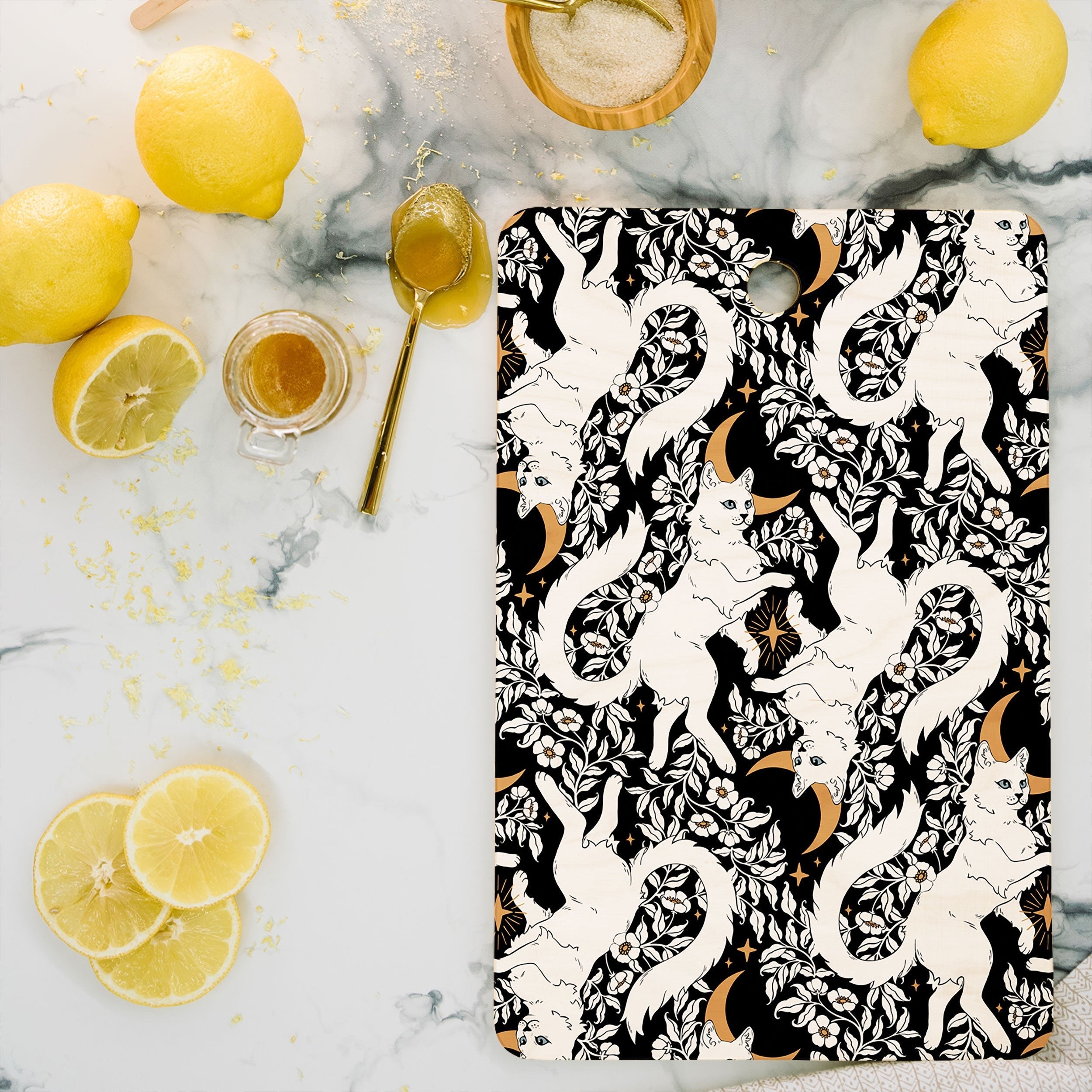 Avenie Celestial Cats Gold Cutting Board Rectangle