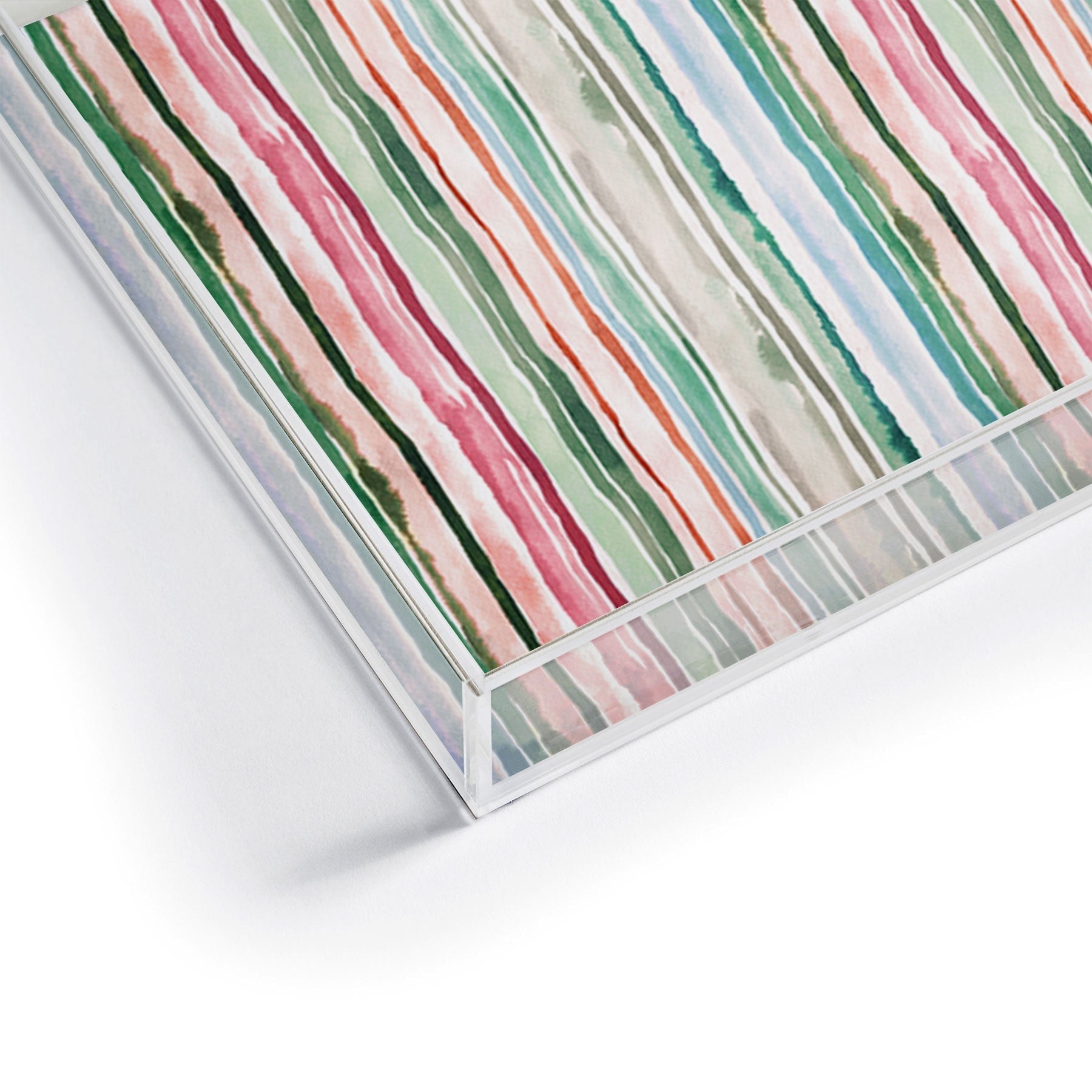 Ninola Design Botanic Retreat Watercolor Stripes Green Orange Red Acrylic Tray