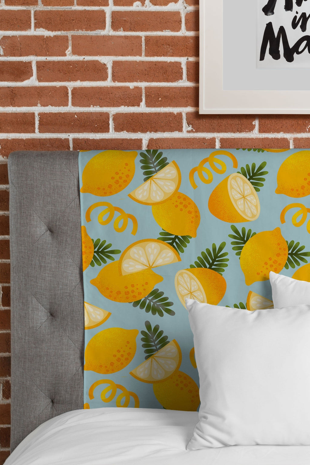 Jessica Molina Lemon Pattern on Sky Blue Tapestry