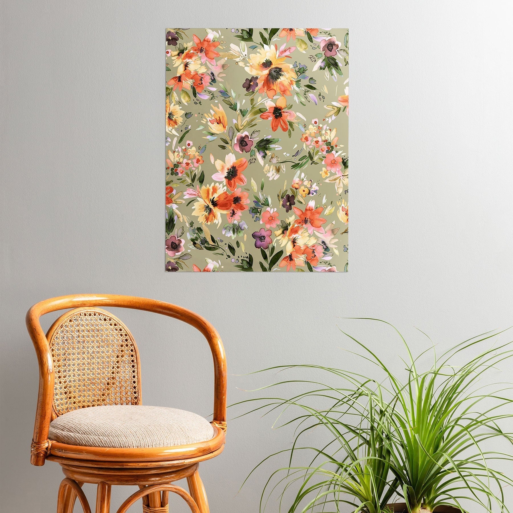 Ninola Design Botanic Retreat Painterly Tropical Flowers Sage Green Poster