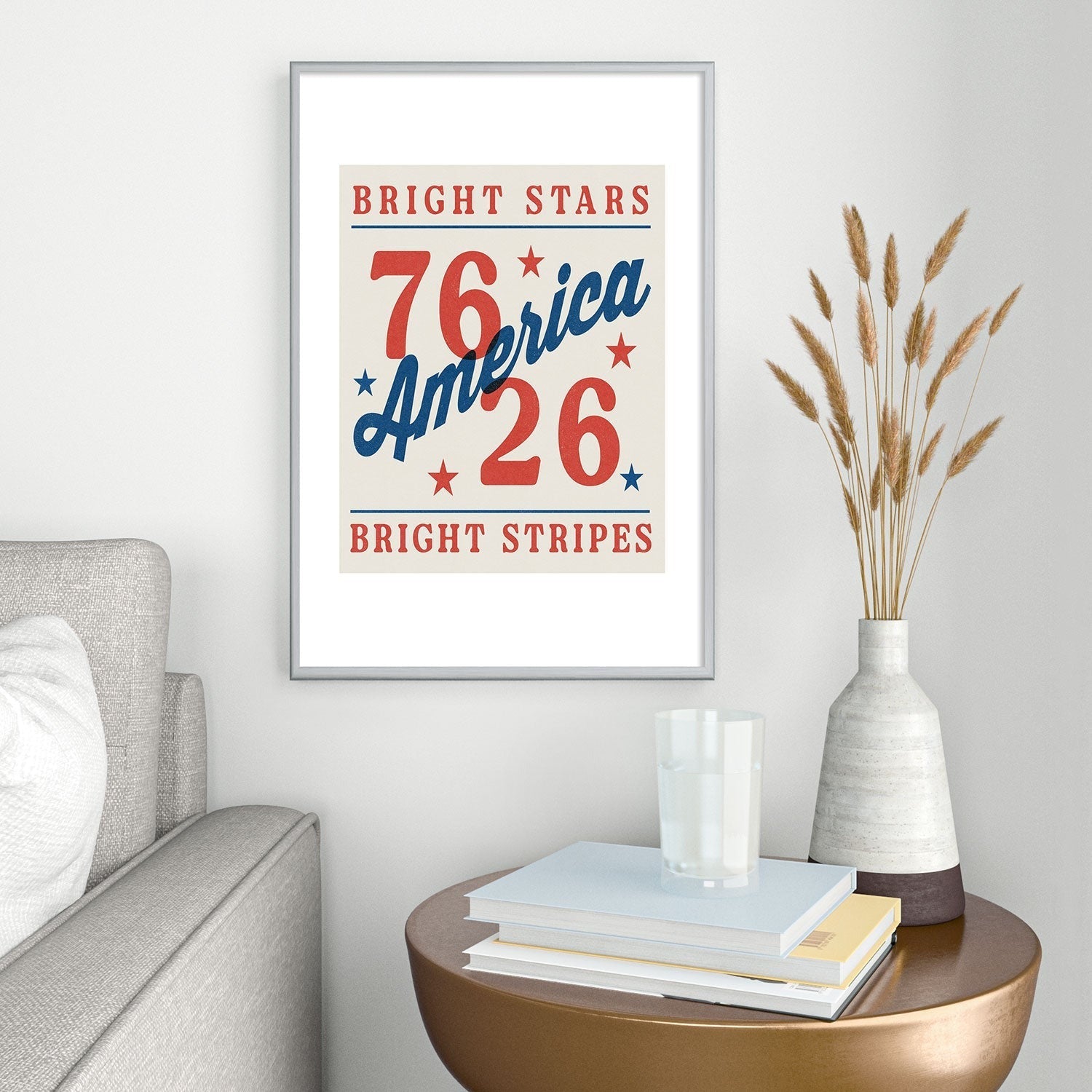 DENY Designs Bright Stars Bright Stripes Metal Framed Art Print