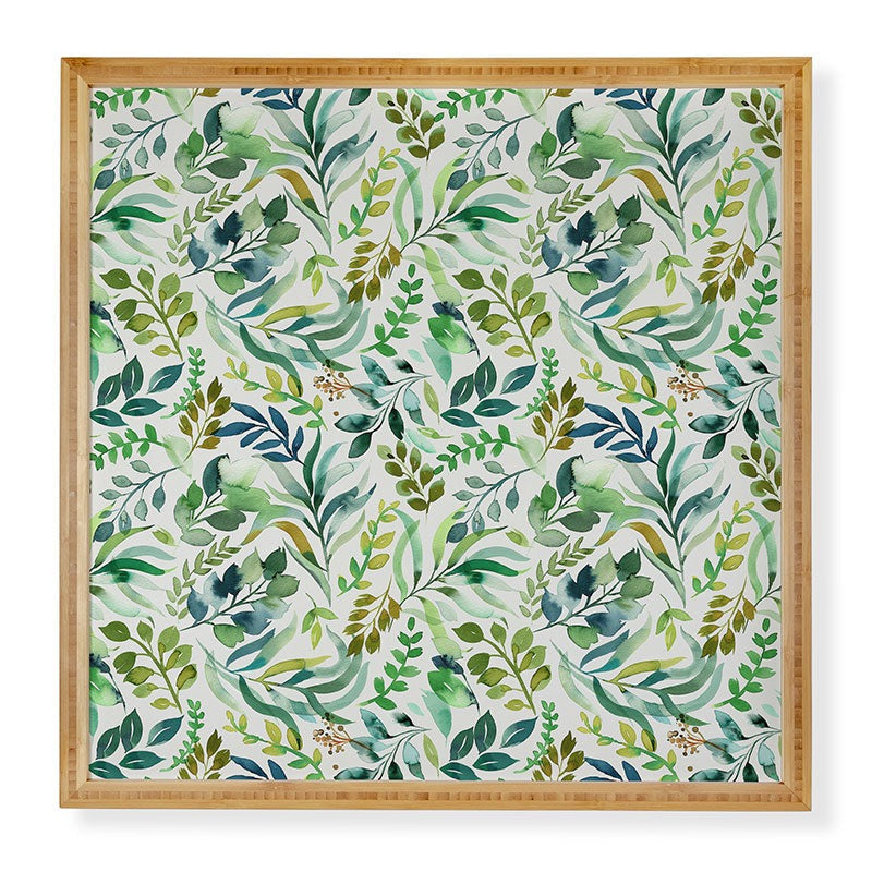 Ninola Design Botanic Retreat Loose Botanical Leaves Watercolor Green Framed Wall Art