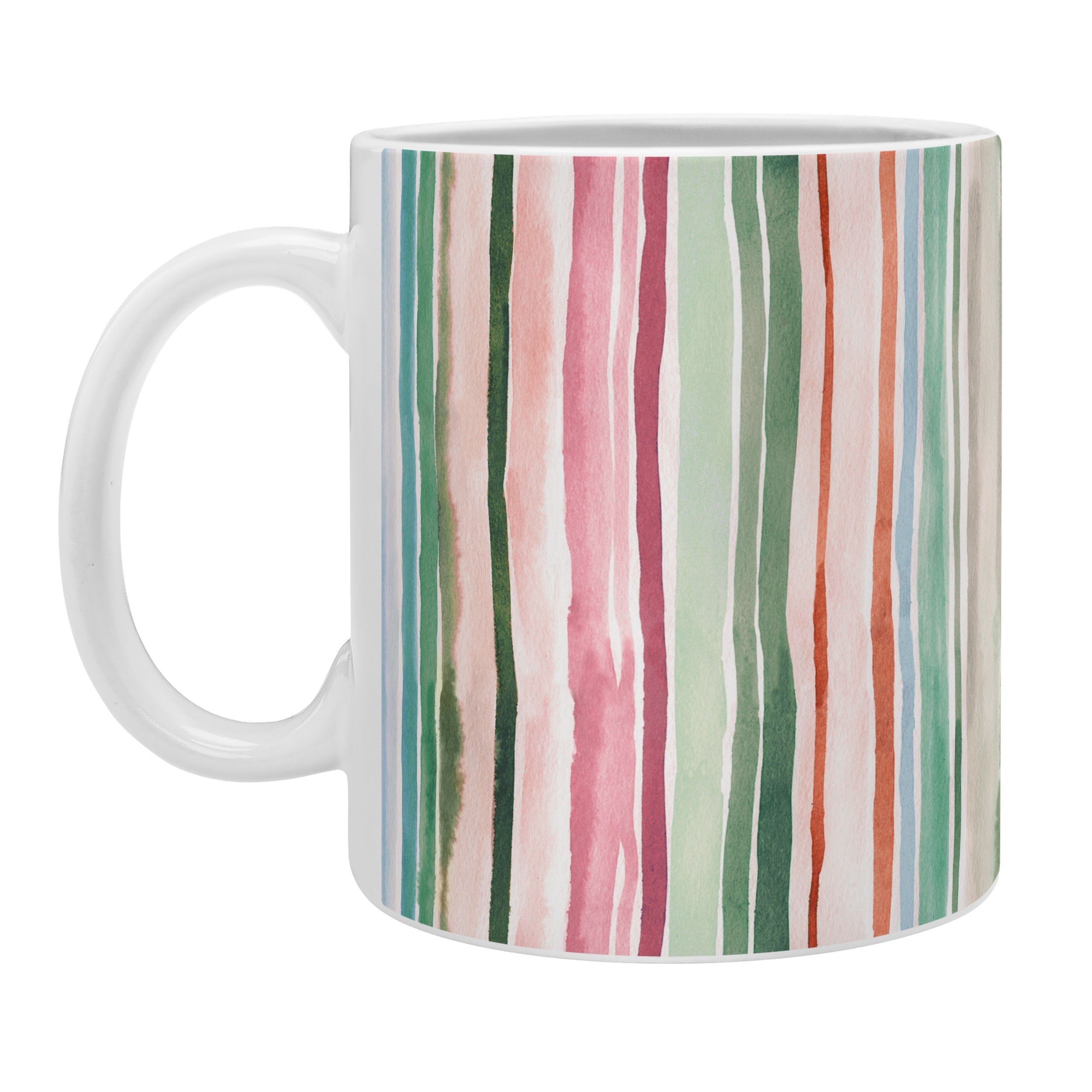 Ninola Design Botanic Retreat Watercolor Stripes Green Orange Red Coffee Mug