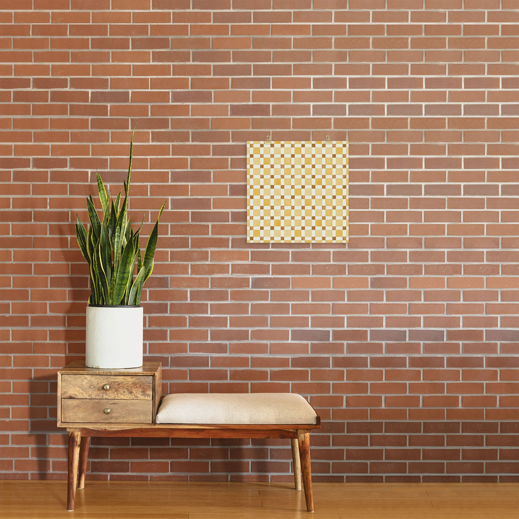 Ninola Design Everyday Artifact Checker Mosaic Tiles Geometry Yellow Art Print