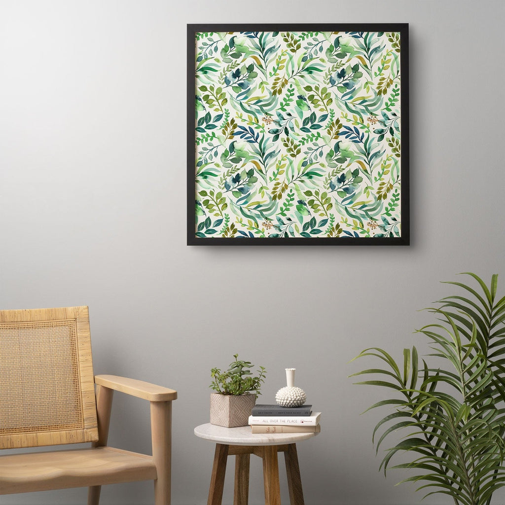 Ninola Design Botanic Retreat Loose Botanical Leaves Watercolor Green Framed Wall Art