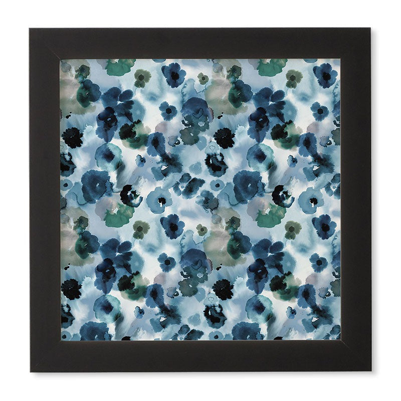 Ninola Design Botanic Retreat Ombre Abstract Watercolor Flowers Blue Navy Framed Wall Art