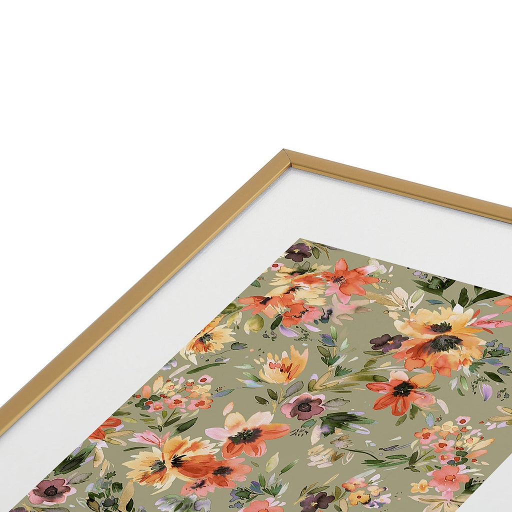 Ninola Design Botanic Retreat Painterly Tropical Flowers Sage Green Metal Framed Art Print