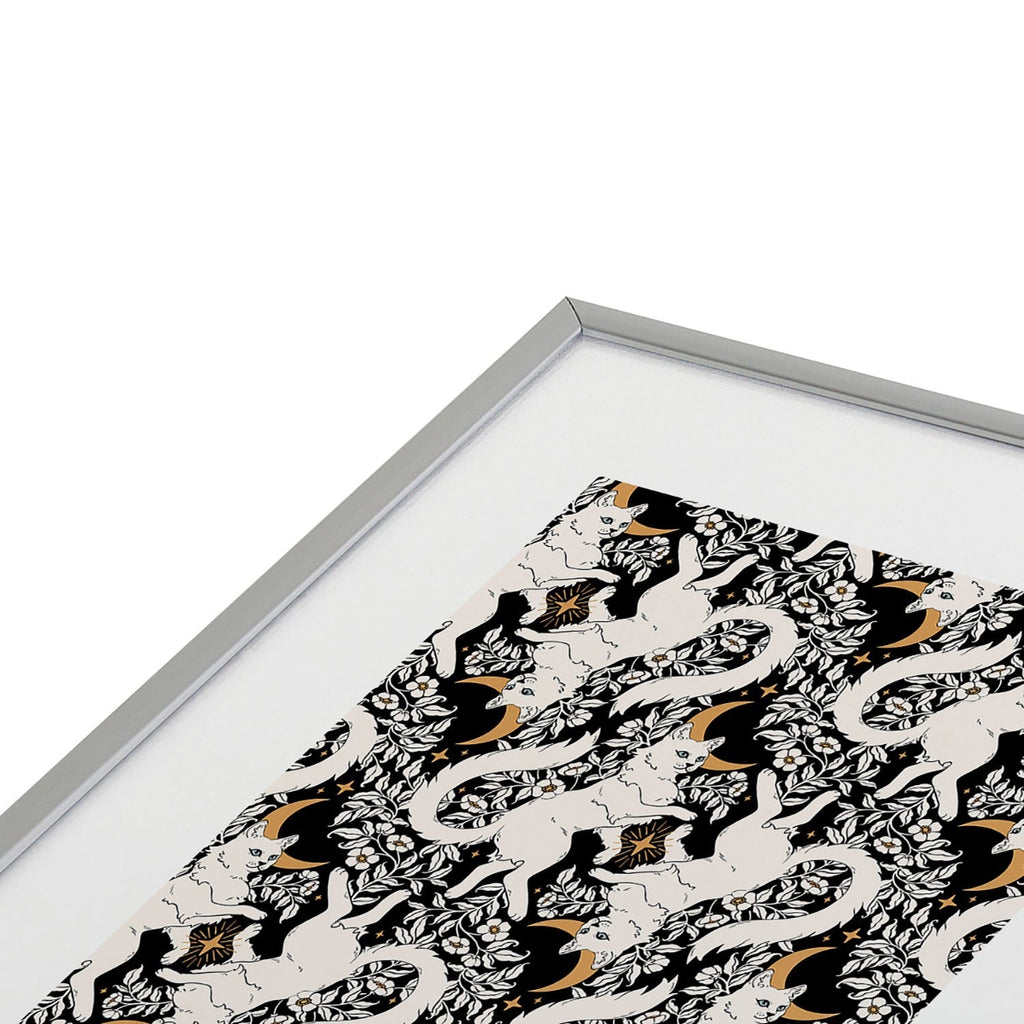 Avenie Celestial Cats Gold Metal Framed Art Print