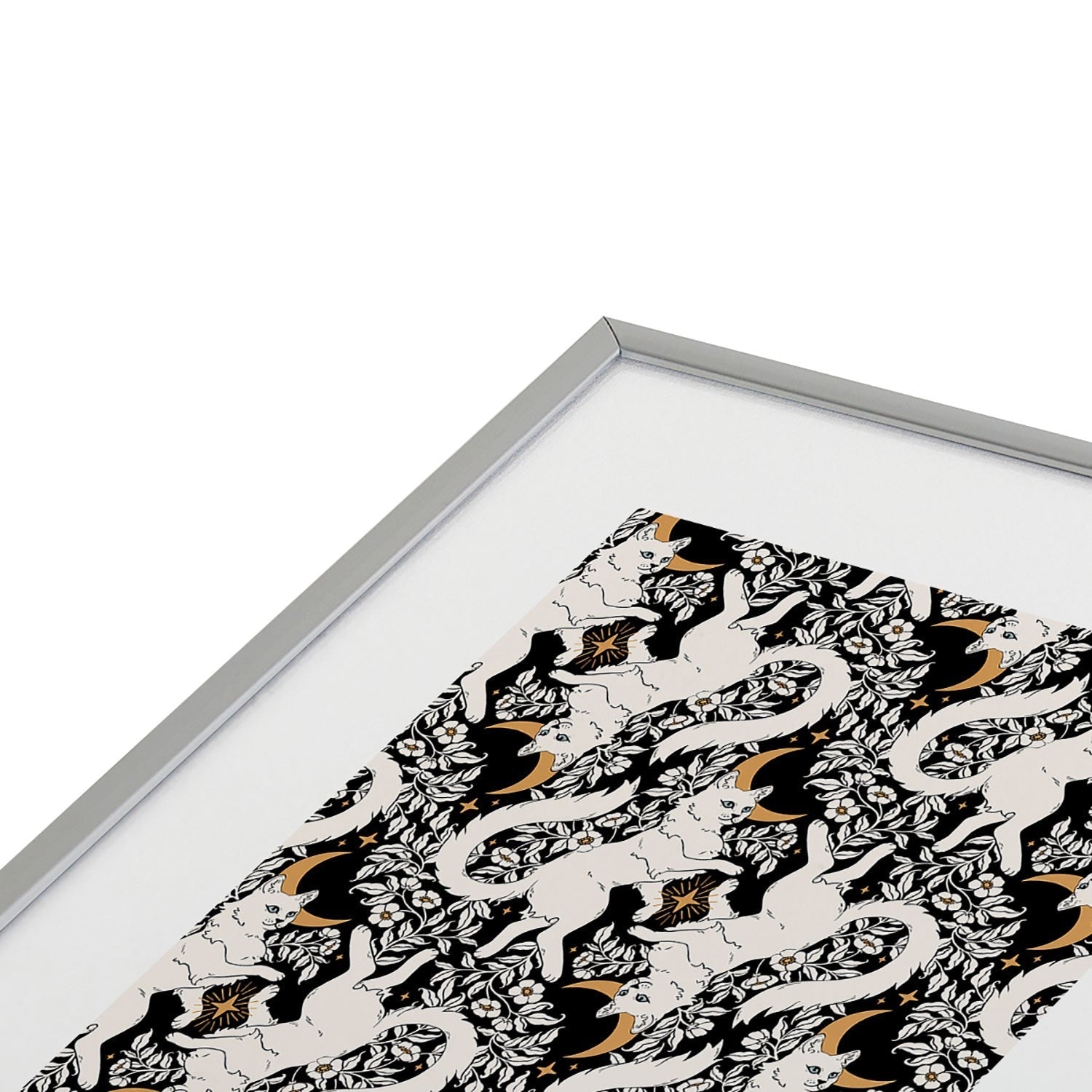 Avenie Celestial Cats Gold Metal Framed Art Print