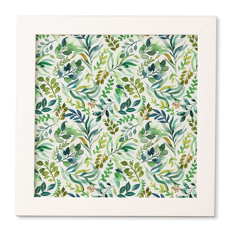 Ninola Design Botanic Retreat Loose Botanical Leaves Watercolor Green Framed Wall Art